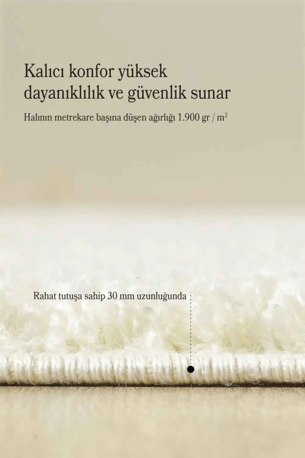 Tek Renk Desensiz Krem Yuvarlak Yumuşak Post Peluş Shaggy Halı Sa