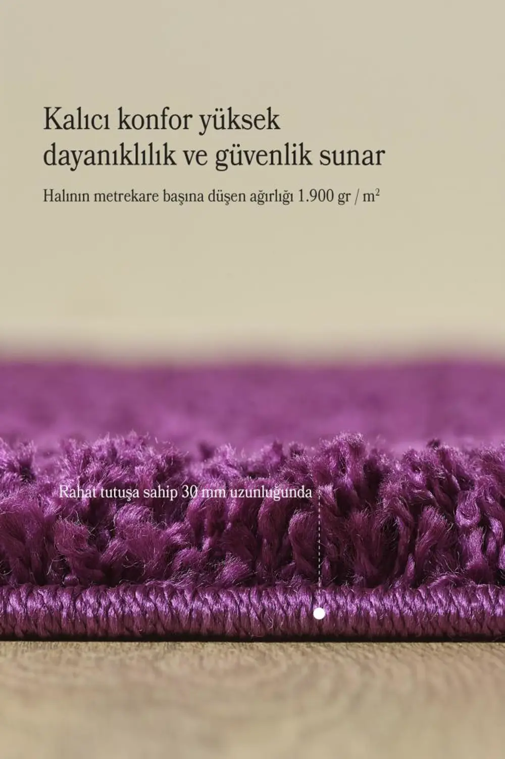 Tek Renk Desensiz Lila Yumuşak Post Peluş Shaggy Halı Salon Oturm