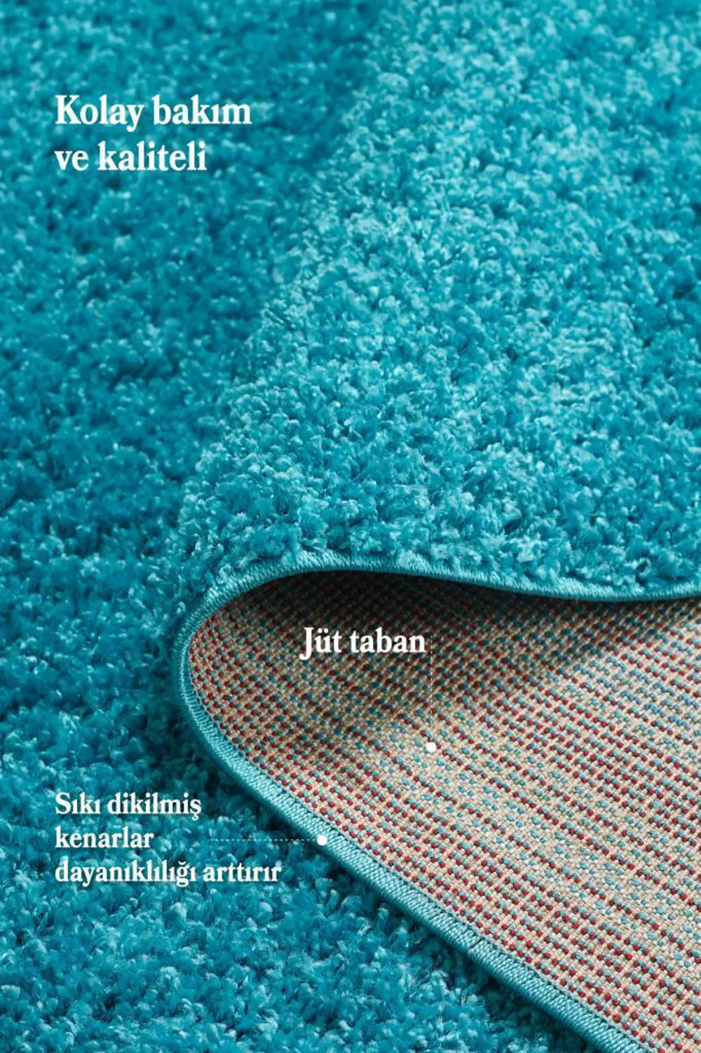 Tek Renk Desensiz Mavi Yumuşak Post Peluş Shaggy Halı Salon Oturm