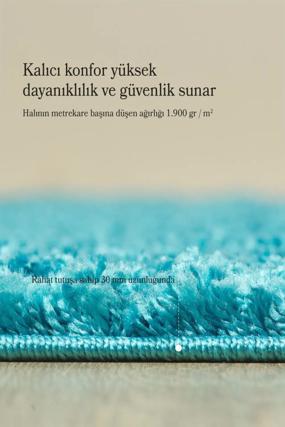 Tek Renk Desensiz Mavi Yumuşak Post Peluş Shaggy Halı Salon Oturm