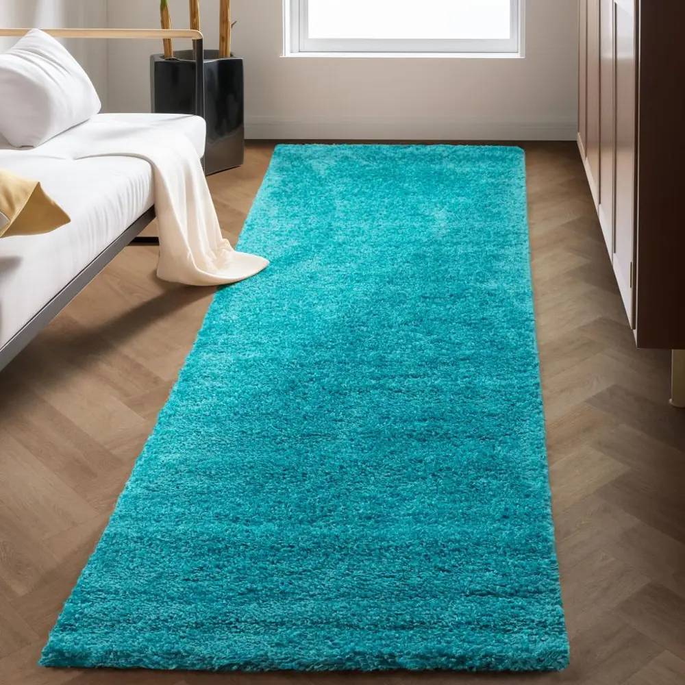 Tek Renk Desensiz Mavi Yumuşak Post Peluş Shaggy Halı Salon Oturm