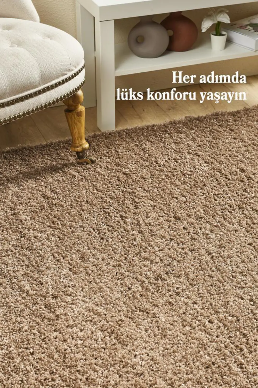 Tek Renk Desensiz Moka Yuvarlak Yumuşak Post Peluş Shaggy Halı Sa