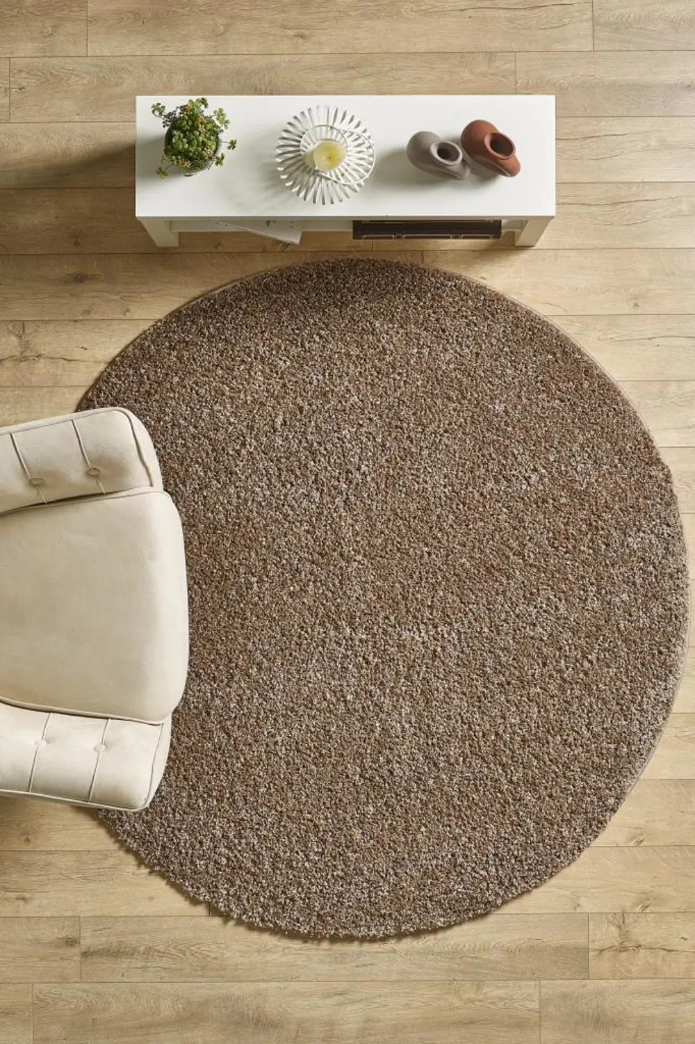 Tek Renk Desensiz Moka Yuvarlak Yumuşak Post Peluş Shaggy Halı Sa