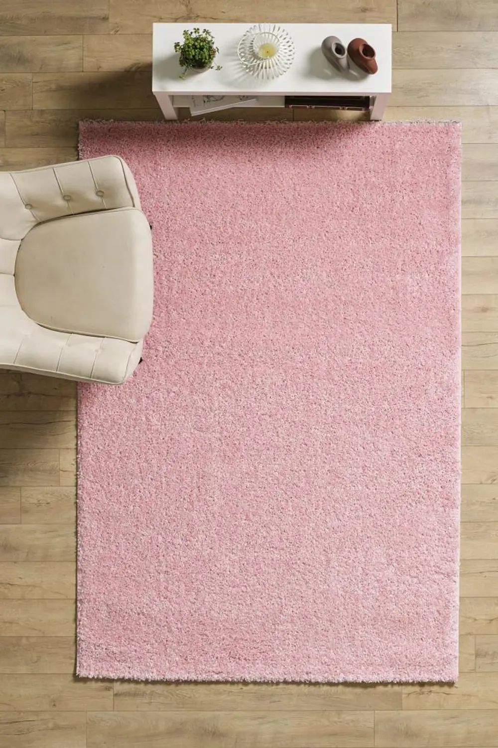 Tek Renk Desensiz Pembe Yumuşak Post Peluş Shaggy Halı Salon Otur