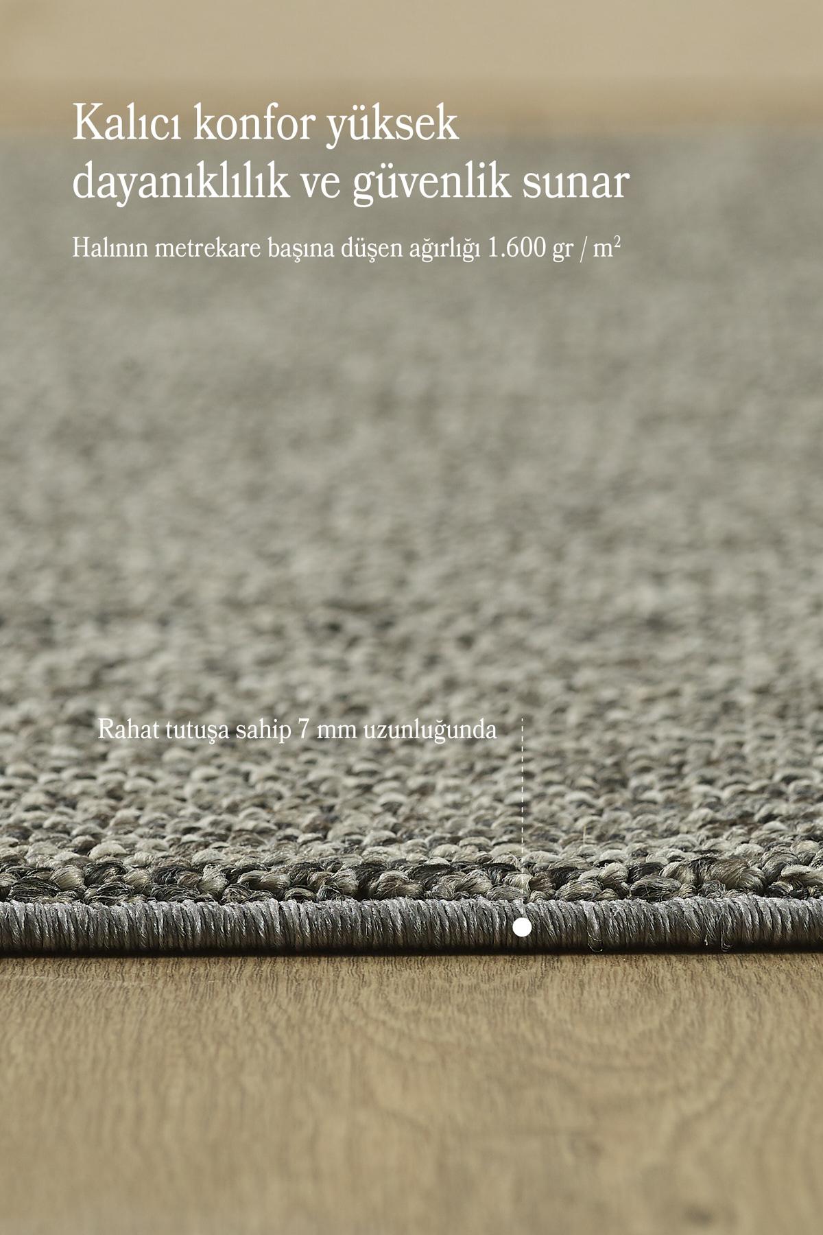 Tek Renk Gri Sisal Yumuşak Dokulu Bukleli Jüt Halı Salon Oturma O