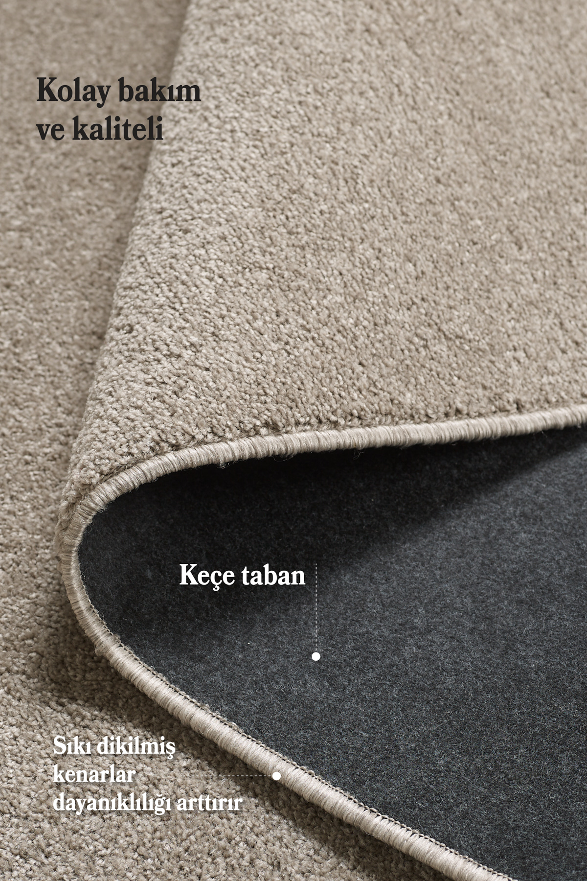 Tek Renk Kısa Tüylü Bej Kaymaz Tabanlı Salon Koridor Oturma Odası