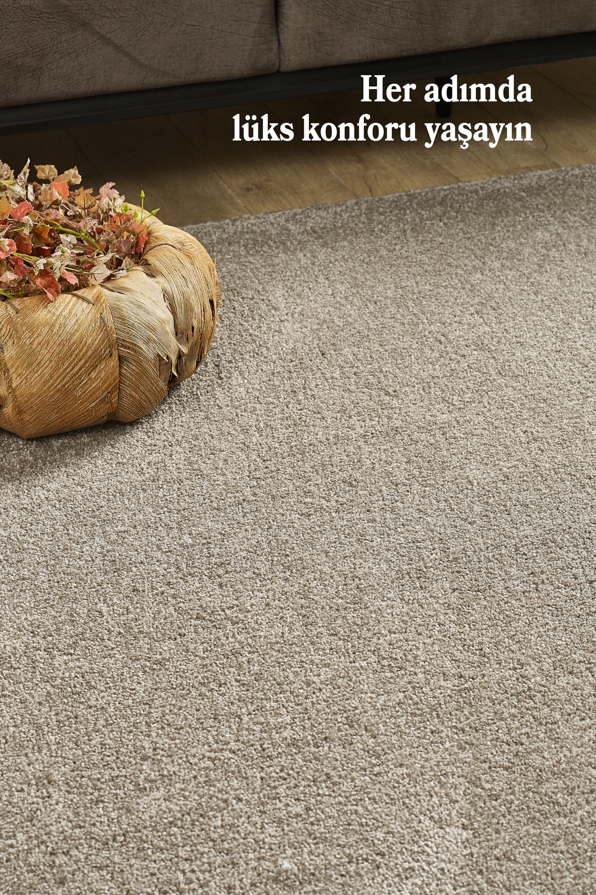 Anaska Home Tek Renk Kısa Tüylü Bej Kaymaz Tabanlı Salon Koridor Oturma Odası