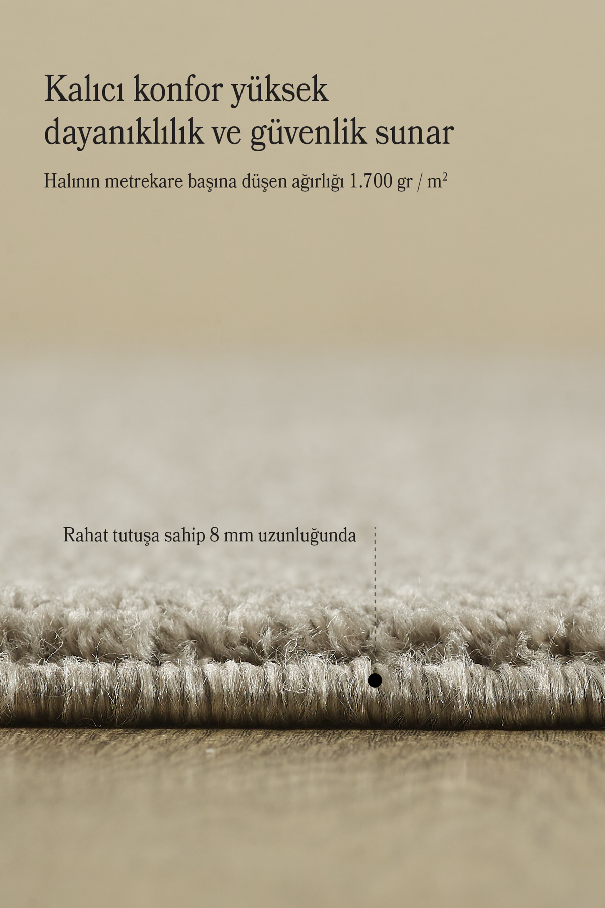 Anaska Home Tek Renk Kısa Tüylü Bej Kaymaz Tabanlı Salon Koridor Oturma Odası