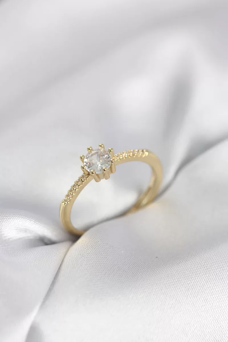 Tek Taş Model Gold Renk Zirkon Taşlı Kadın Yüzük - Lisinya