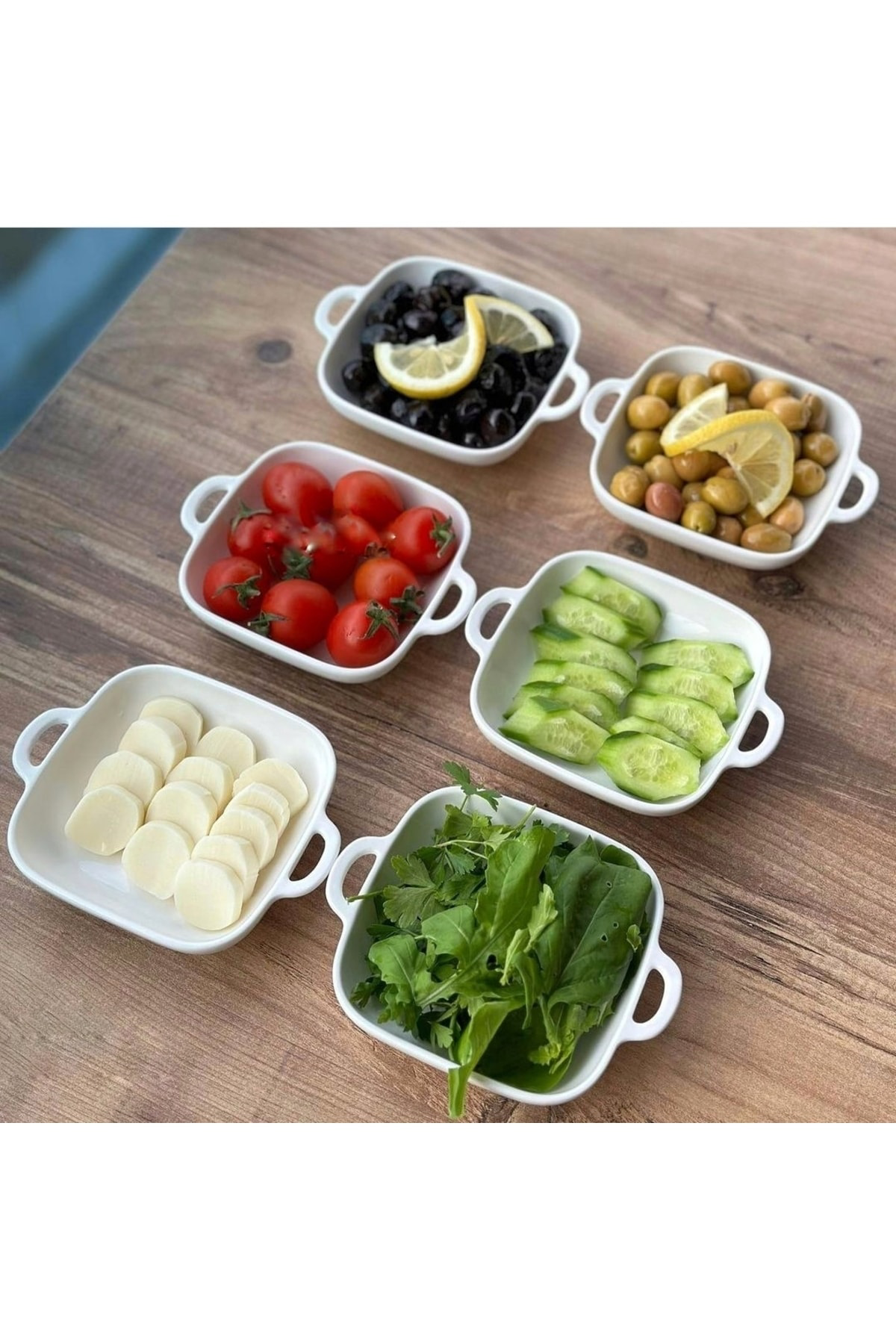 Tekbir Porselen 6 Lı Kare Kulplu Porselen Kahvaltılık Küçük Kase (fırın Kullanımına Uygundur)