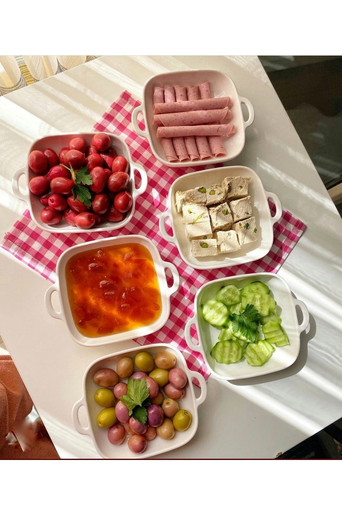Tekbir Porselen 6 Lı Kare Kulplu Porselen Kahvaltılık Küçük Kase (fırın Kullanımına Uygundur)