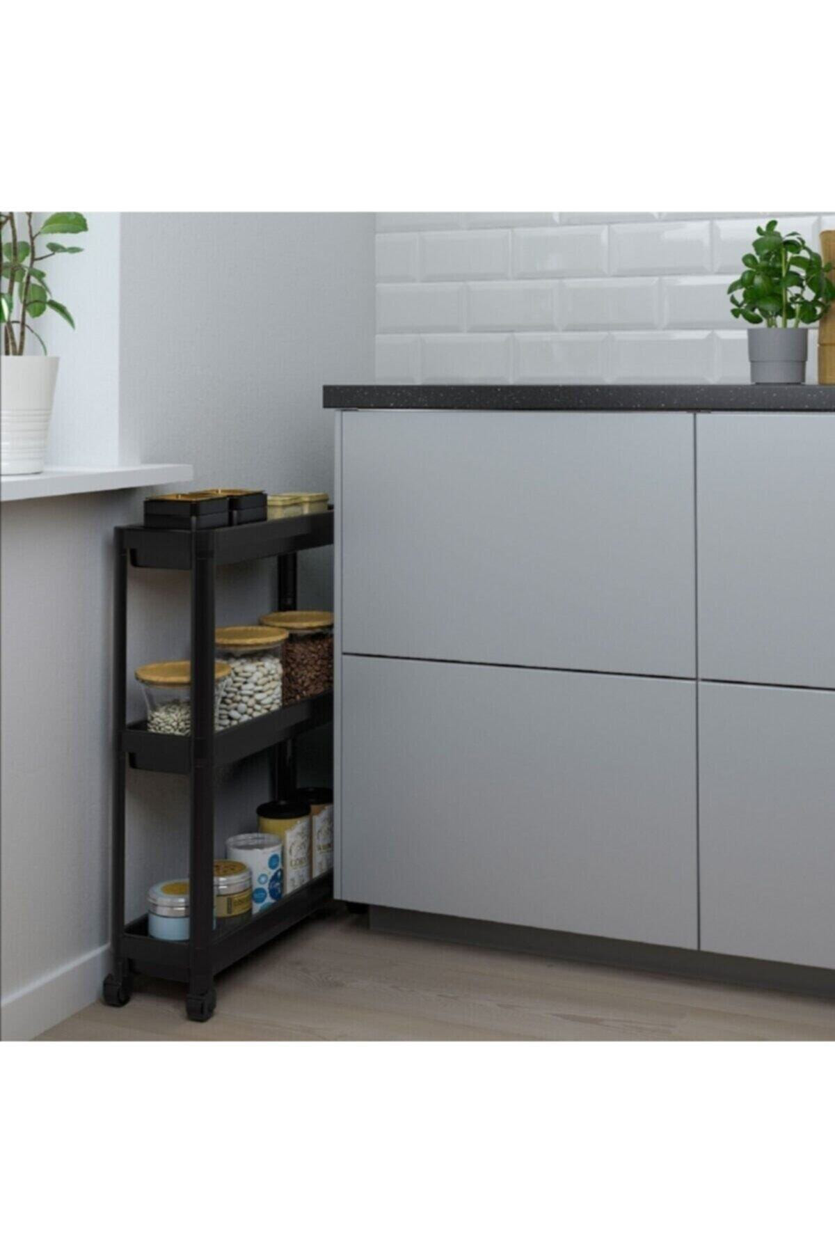 Sev Plastik Tekerlekli Dikdörtgen 3 Katli Raf Ünitesi - Banyo Mutfak Düzenley