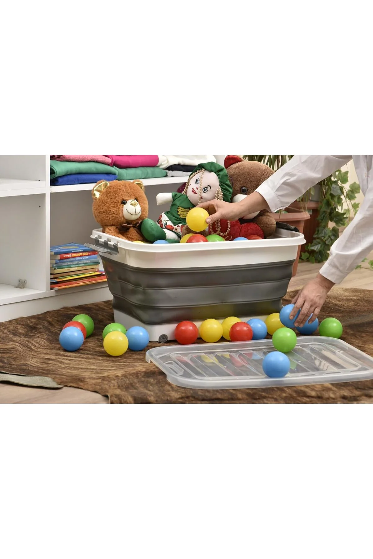 Tekerlekli Katlanır Silikon Saklama Çamaşır Sepeti Oyuncak Kutusu