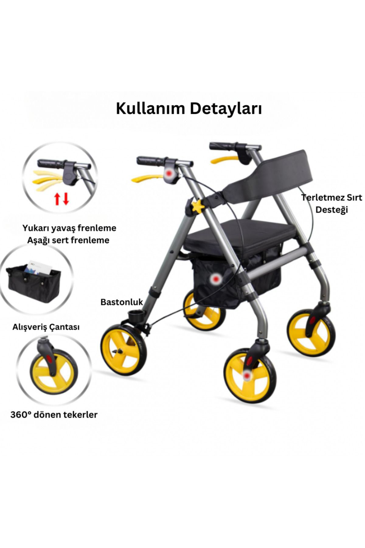 Tekerlekli Yürüme Desteği Yürüteç Rollatör Yaşlı Yürümeye Destek