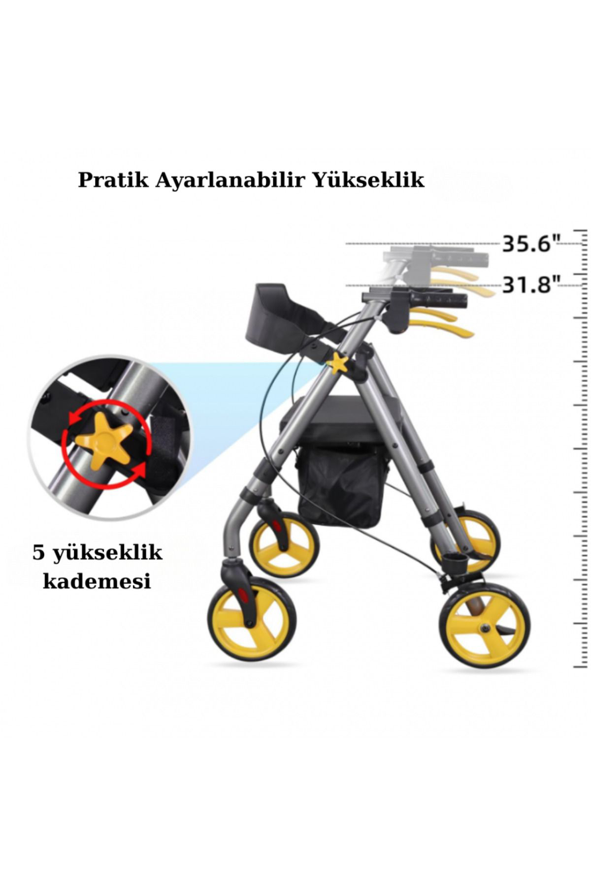 Tekerlekli Yürüme Desteği Yürüteç Rollatör Yaşlı Yürümeye Destek