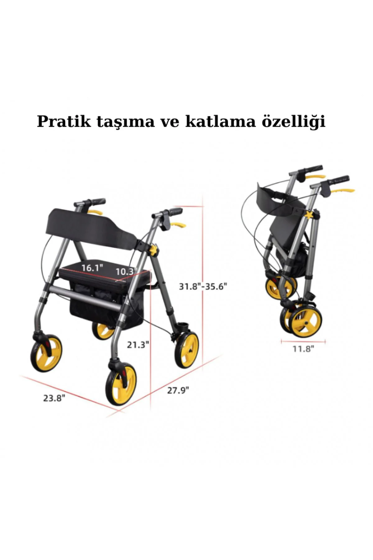 Tekerlekli Yürüme Desteği Yürüteç Rollatör Yaşlı Yürümeye Destek Araç Aparat