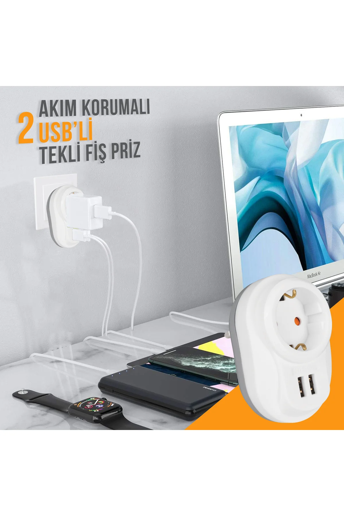 Tekli Akım Korumalı Priz 2'li Usb Hızlı Şarj Tekli Akım Korumalı Priz 2'li Usb Hızlı Şarj - Görsel 5