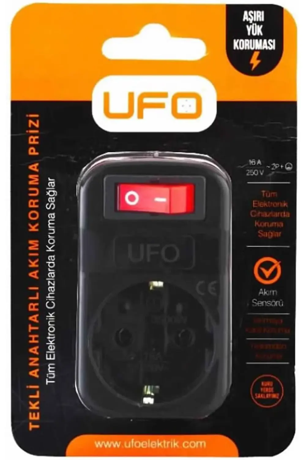 Tekli Akım Korumalı Anahtarlı Priz 16A 250V, Max 3500W Aşırı Yük