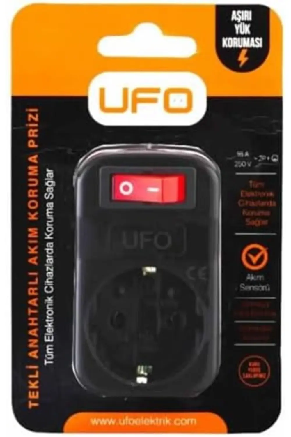 Tekli Akım Korumalı Anahtarlı Priz 16A 250V, Max 3500W Aşırı Yük