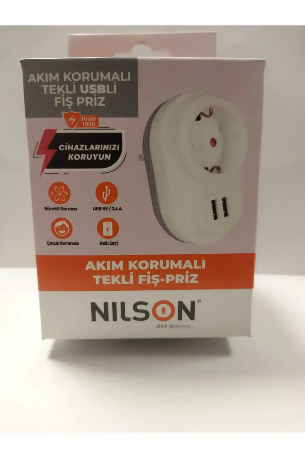 Tekli Akım Korumalı Priz 2'li Usb Hızlı Şarj