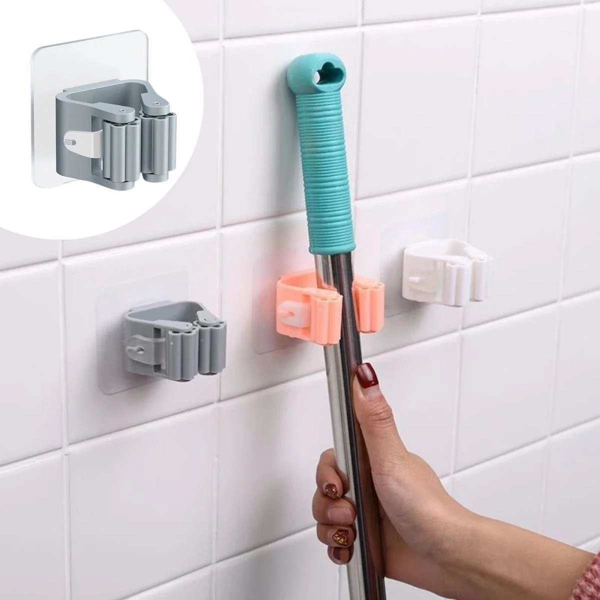 Tekli Duvara Yapışkanlı Mop Tutucu Aparat Sopa Askısı Tekli Duvara Yapışkanlı Mop Tutucu Aparat Sopa Askısı