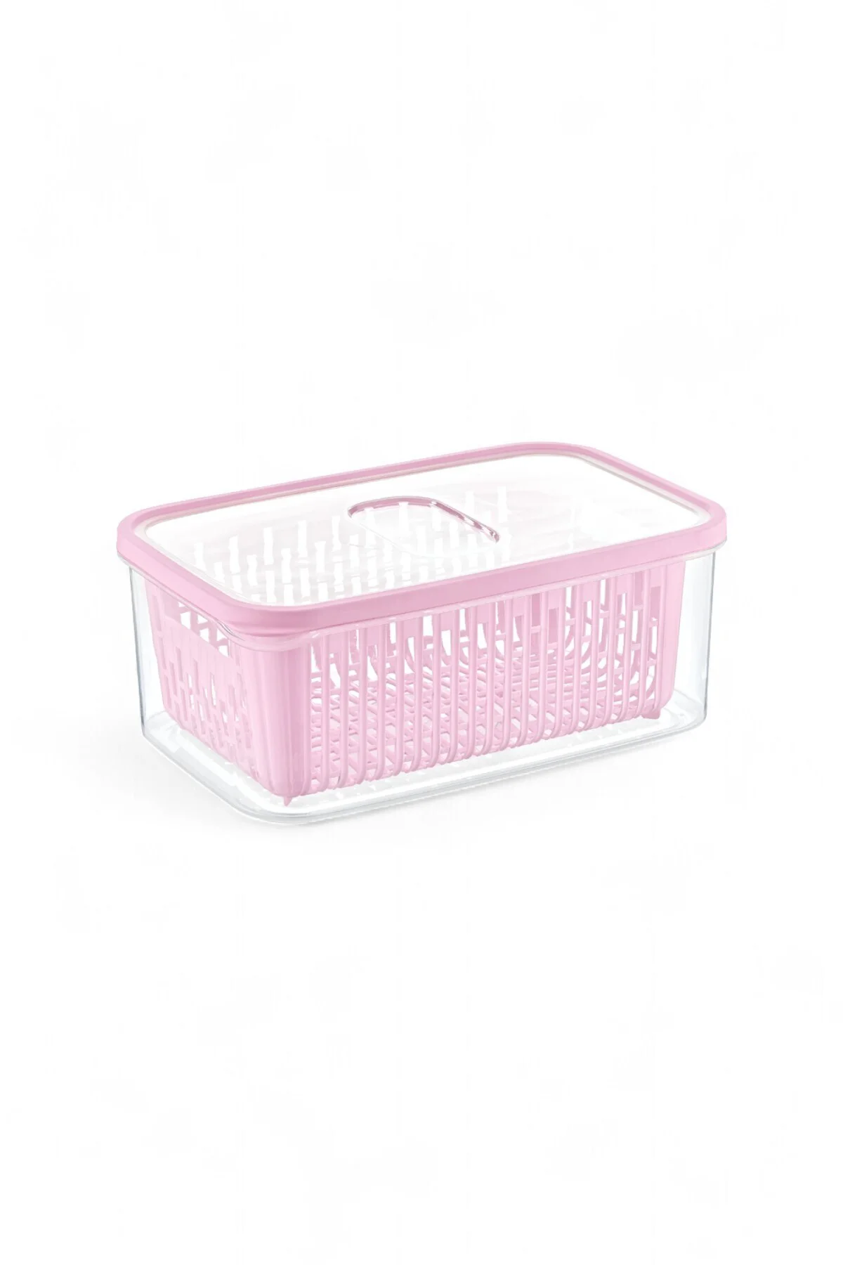 Tekli Premium Süzgeçli Pembe Saklama Kabı, 3,5lt Hacim, 23x17x11 