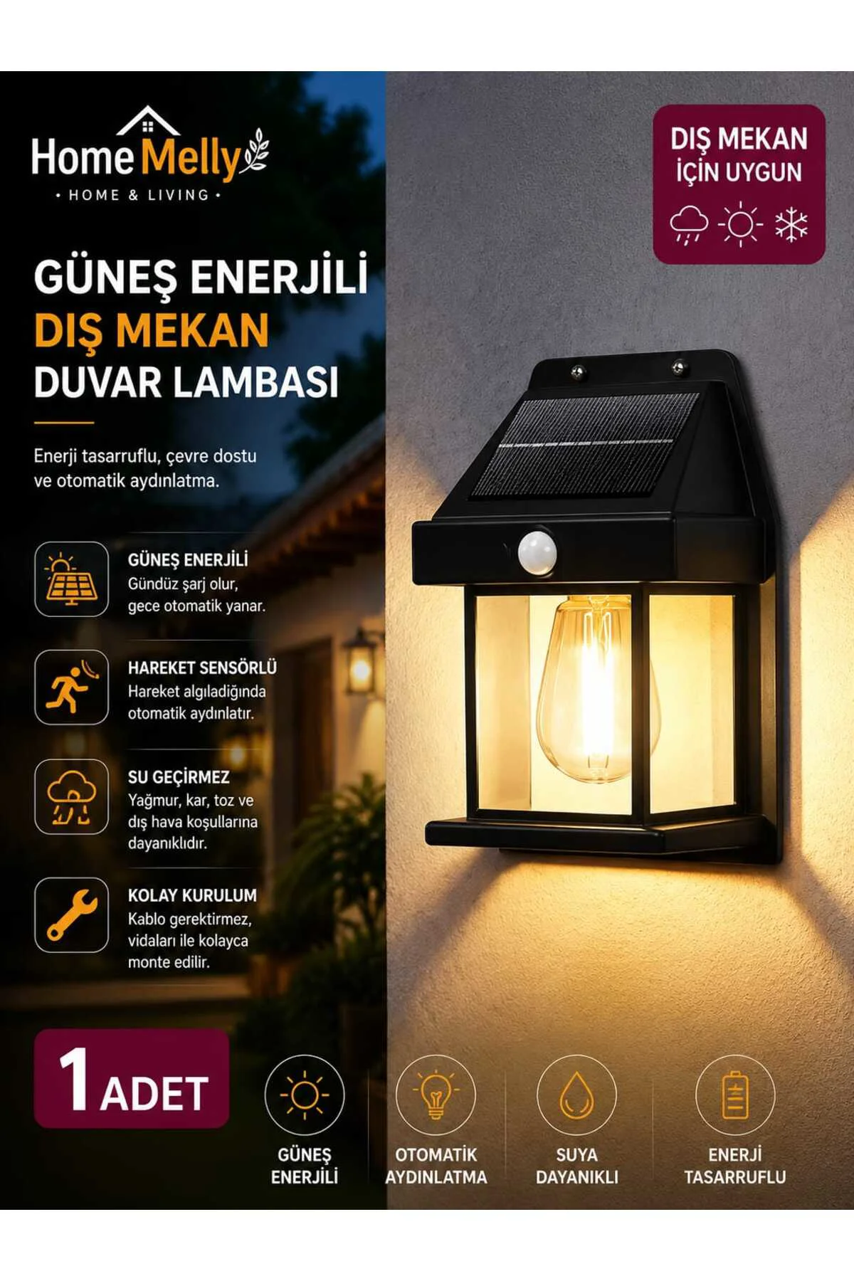 Tekli Suya Dayanıklı Hareket Sensörlü Güneş Enerjili Balkon Bahçe Aydınlatması Ampul Tekli Suya Dayanıklı Hareket Sensörlü Güneş Enerjili Balkon Bahçe Aydınlatması Ampul