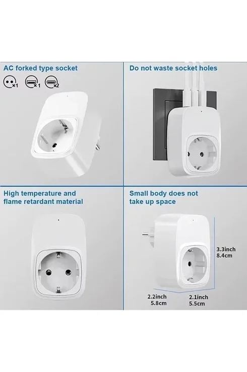 Tekli Yüksek Voltaj Korumalı Duvar Prizi 2x Type-c 1x Usb Çıkışlı Priz Grup Priz Çoğaltıcı Beyaz