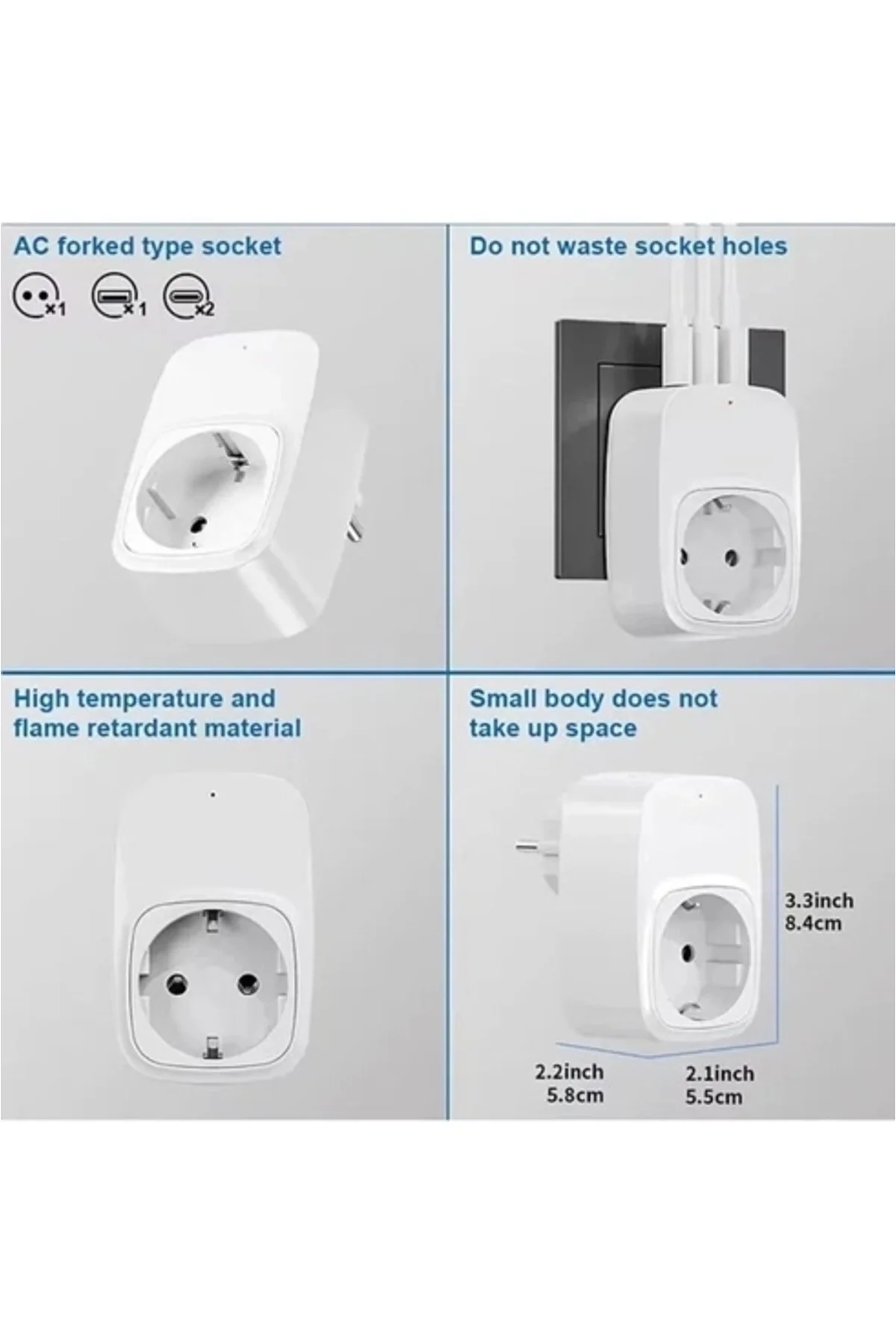Tekli Yüksek Voltaj Korumalı Duvar Prizi 2x Type-c 1x Usb Çıkışlı