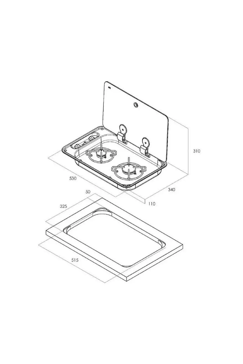 Tekne Ve Karavan Için Çift Gözlü Kapaklı Gömme Ocak