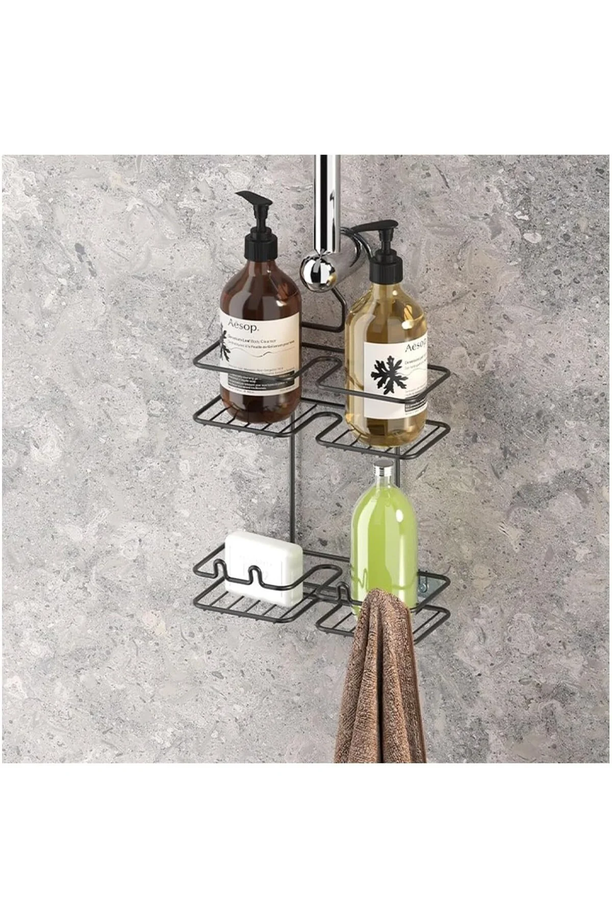 Tekno Tel BK-067 Asmalı 2 Katlı Düz Banyo Duş Rafı Siyah