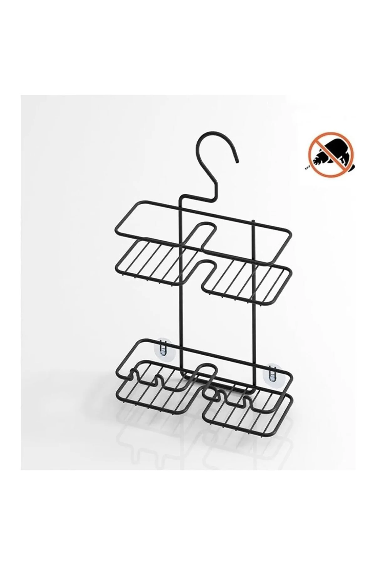 Tekno Tel BK-067 Asmalı 2 Katlı Düz Banyo Duş Rafı Siyah