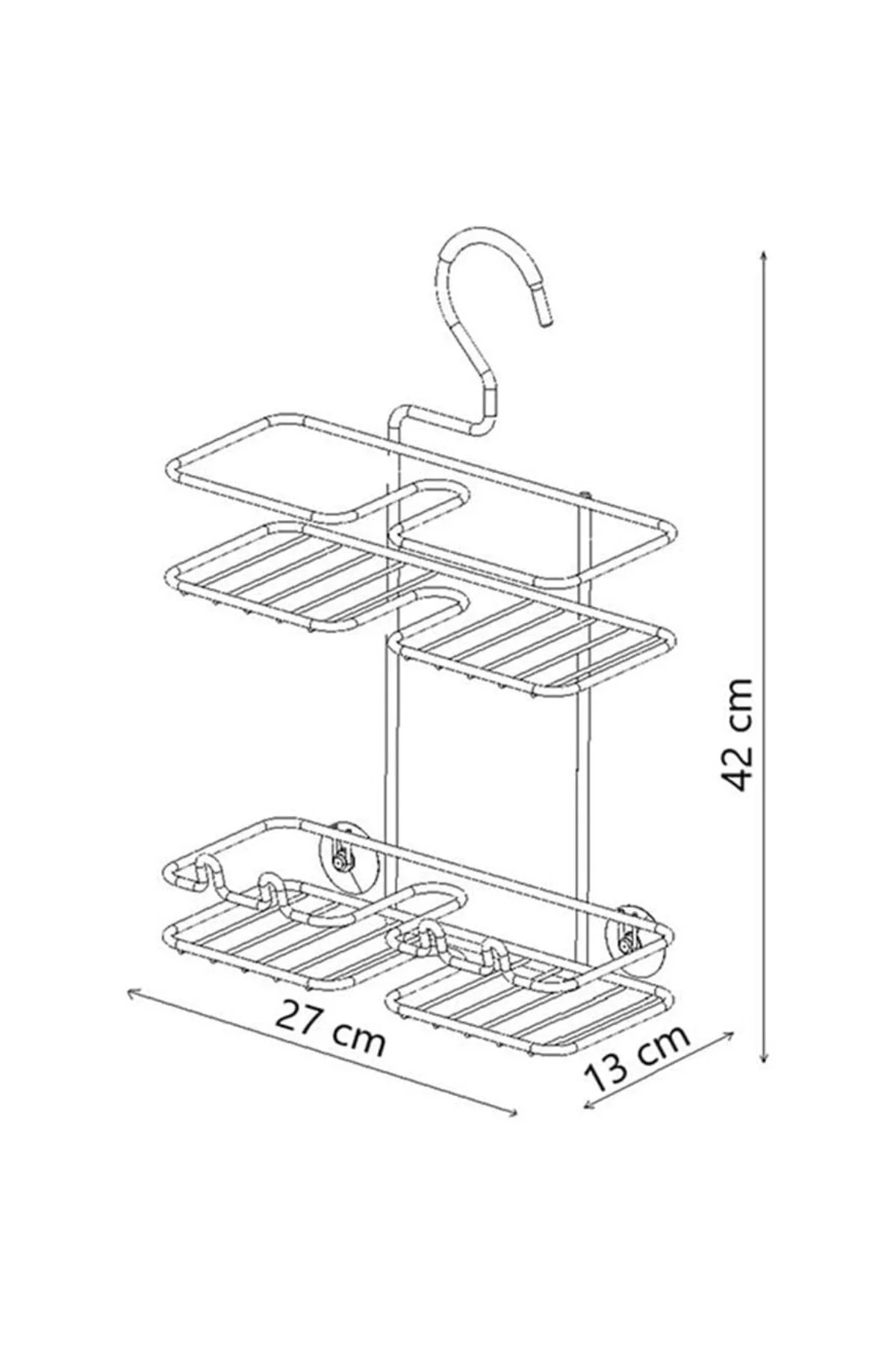Tekno Tel BK-067 Asmalı 2 Katlı Düz Banyo Duş Rafı Siyah