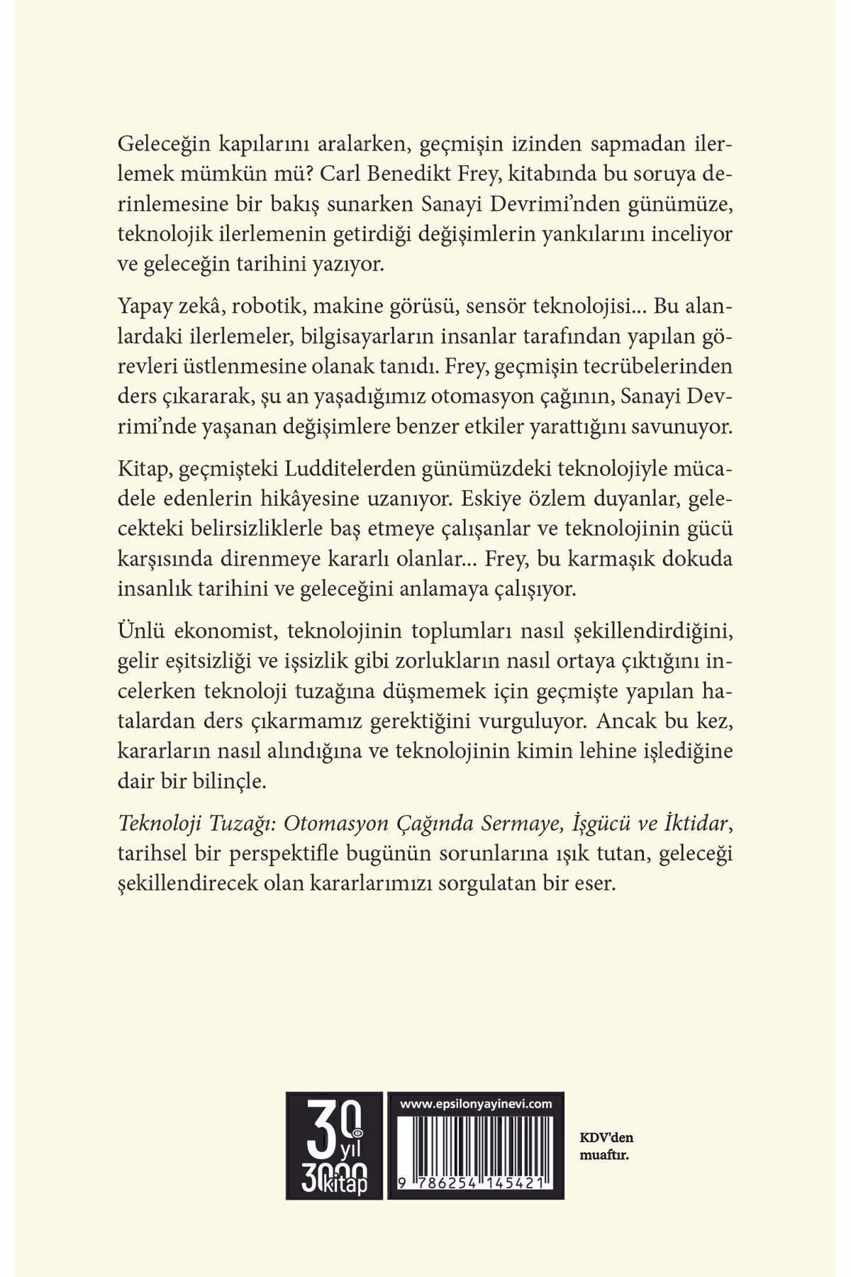 Epsilon Yayınevi Teknoloji Tuzağı Carl Benedikt Frey