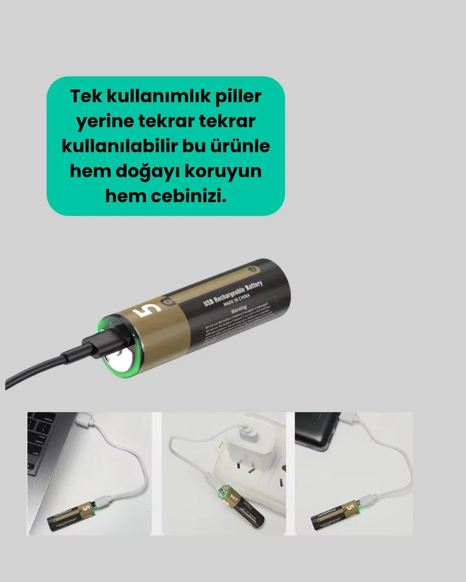 Tekrar Şarj Edilebilir AA Pil USB Type-C 1.5V - 1000+ Döngü