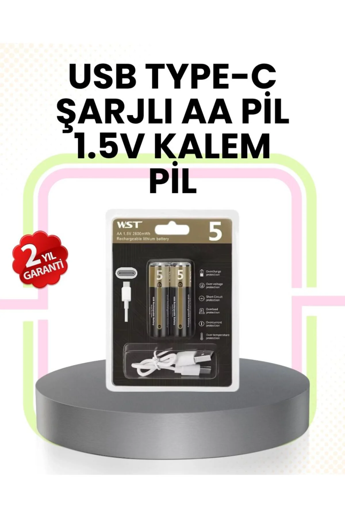 Tekrar Şarj Edilebilir Aa Usb Type-c Pil | 1000+ Döngü | 1.5v Sab