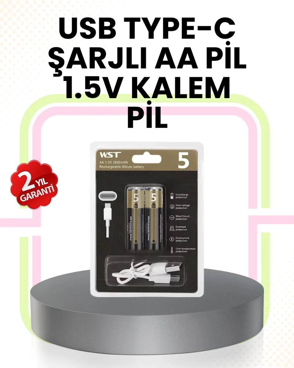 Tekrar Şarj Edilebilir AA Pil USB Type-C 1.5V - 1000+ Döngü