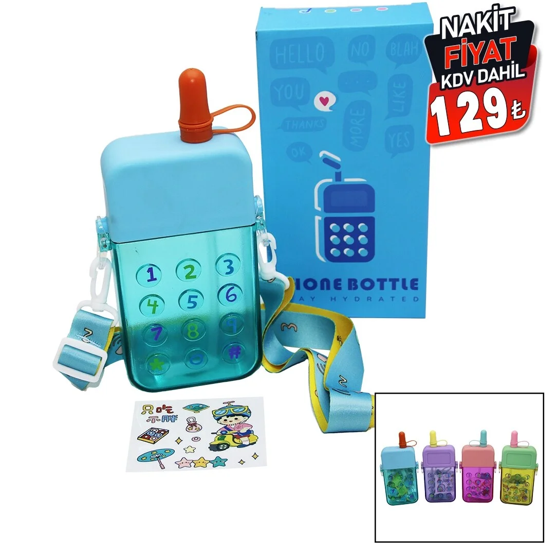 Telefon Modeli Renkli Mika Kristal Suluk Matara Pipetli - Vidalı Kapak - Askılı 300ml Bx40 Fiyatı, Yorumları ve Özellikleri