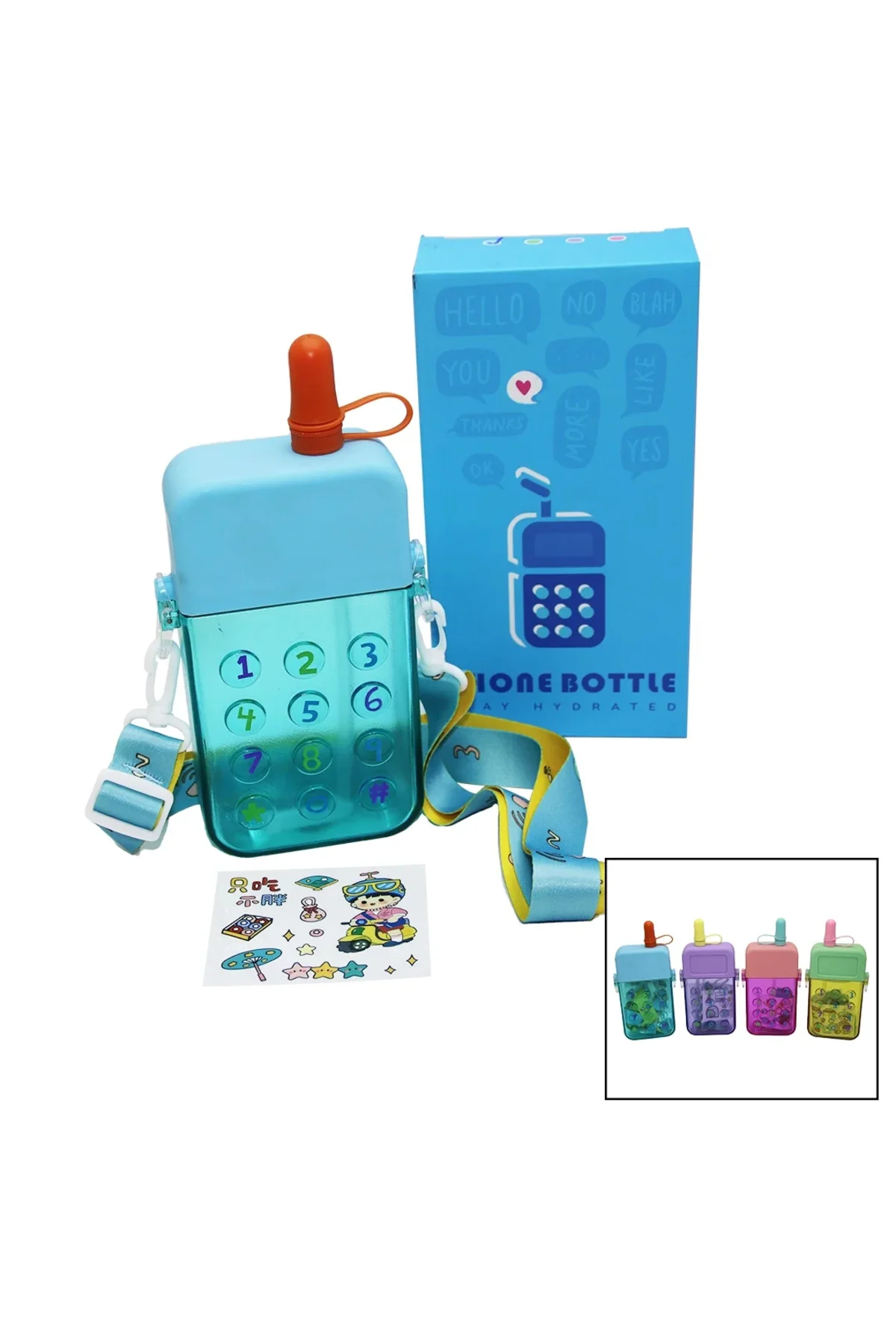 Telefon Modeli Su Matarası 300 ml - Pipetli Vidalı Kapak Askılı