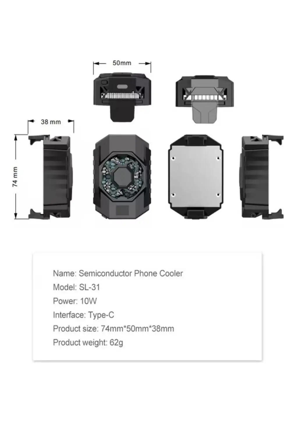 Telefon Oyunları İçin Soğutucu Radyatör Type-C Bağlantılı 2 Kadem