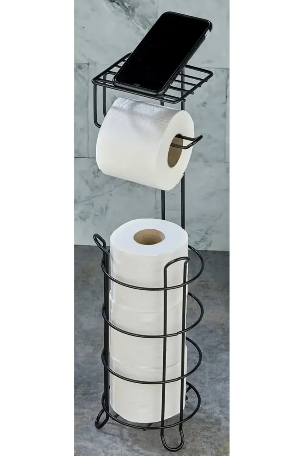 TELEFON RAFLI YEDEKLİ WC KAĞITLIK-SİYAH