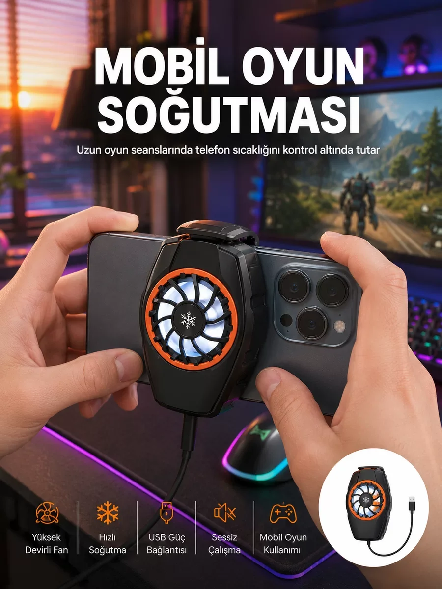 Telefon Soğutucu Cep Telefonu Soğutma Fanı ve Radyatör - Oyun Performansını Artırır