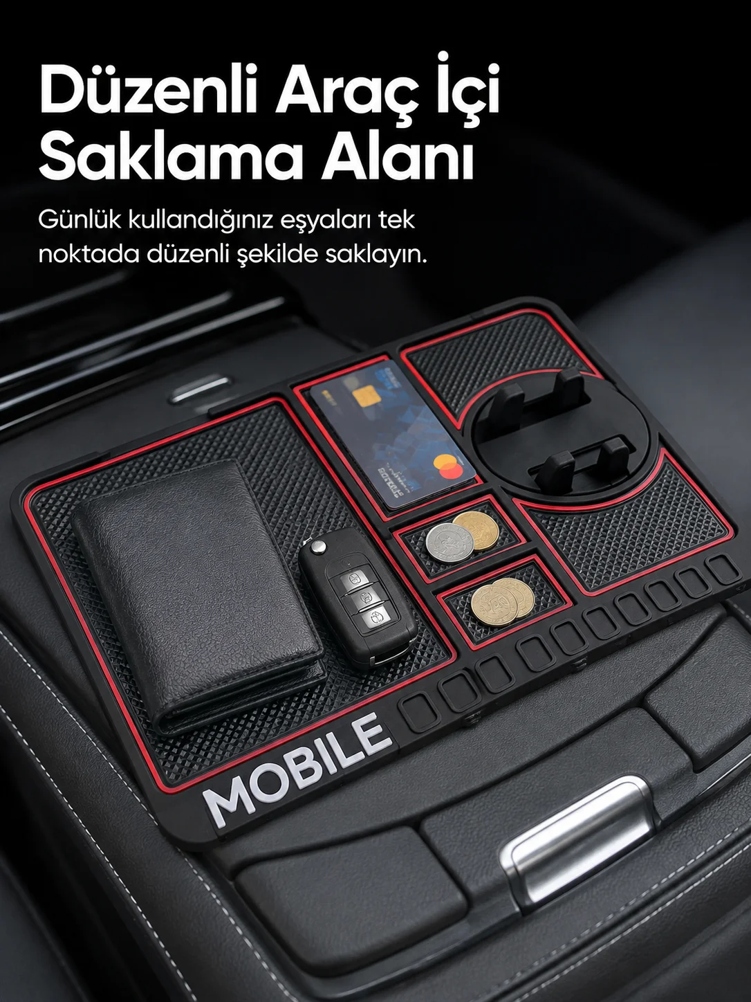 Telefon Standlı Araç İçi Organizer Kaydırmaz Silikon Konsol Düzenleyici Mat