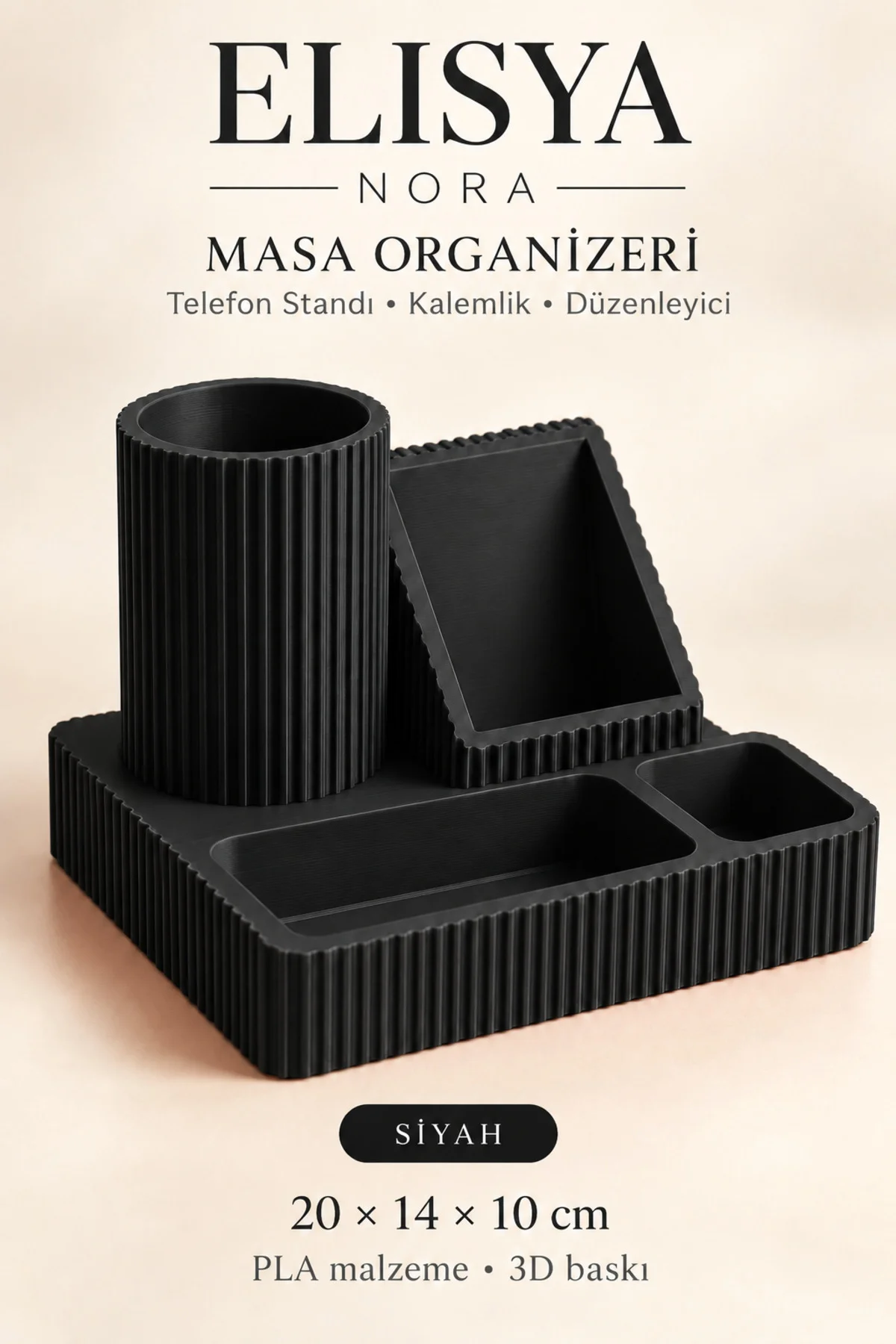 Telefon Standlı Kalemlik ve Çok Bölmeli Masa Organizeri 20 × 14 × 10 cm - Görsel 2