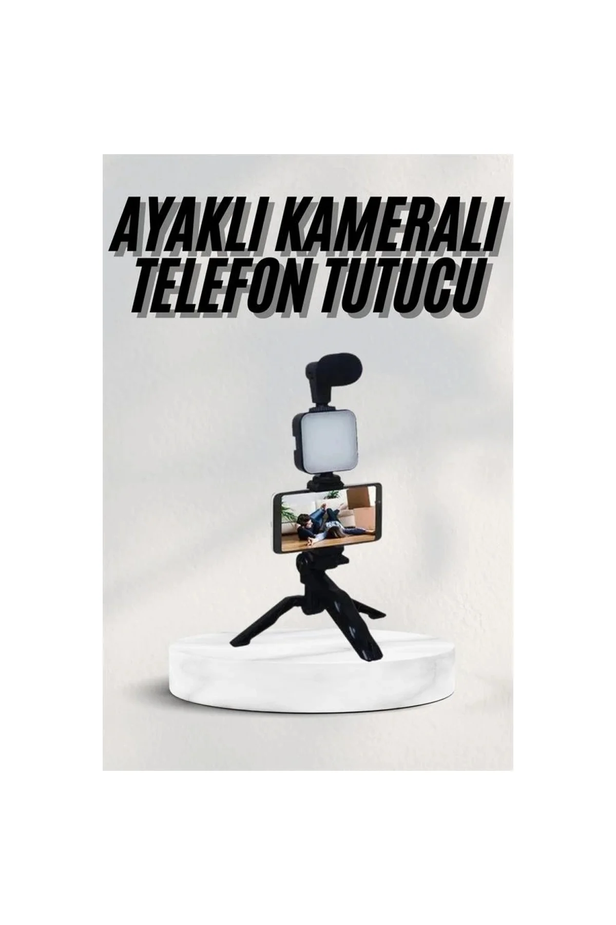 Telefon Tutucu Led Işıklı Kumandalı Mikrofon Telefon Vlog Video Kayıt - Görsel 2