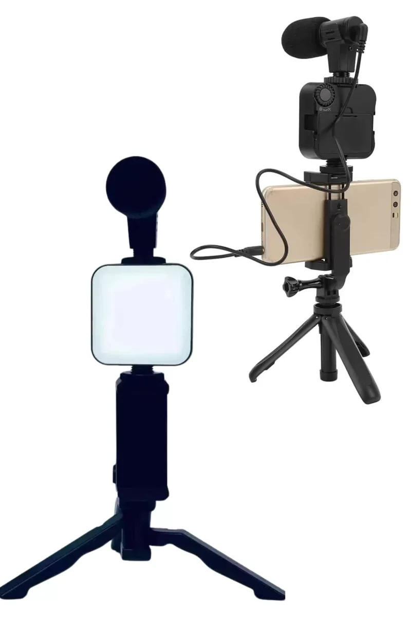 Telefon Tutucu Led Işıklı Kumandalı Mikrofon Telefon Vlog Video Kayıt Yeni Nesil