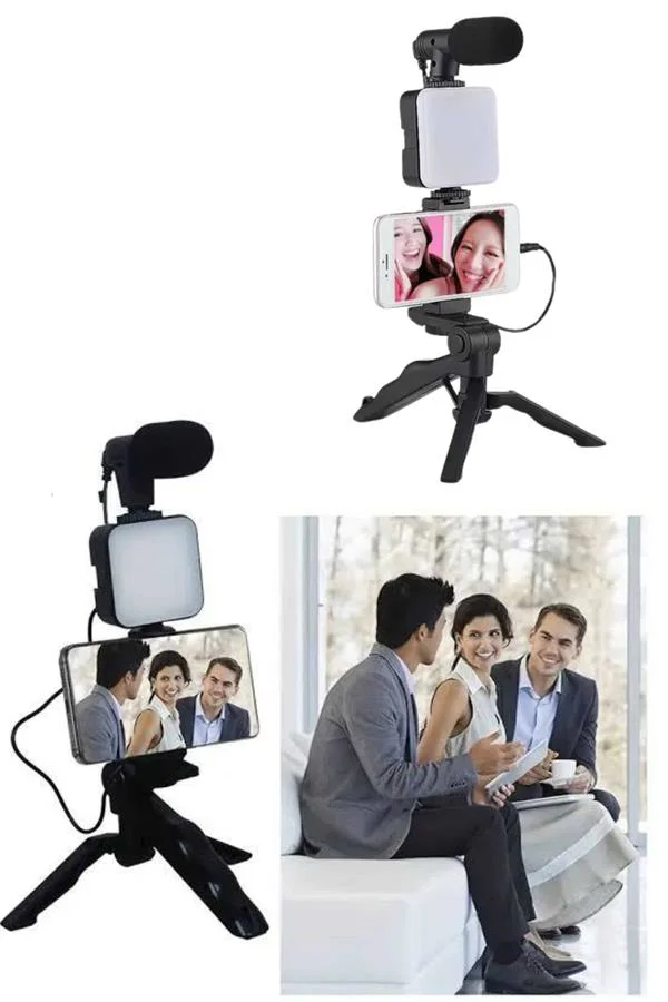 Telefon Tutucu Led Işıklı Kumandalı Mikrofon Telefon Vlog Video Kayıt Telefon Tutucu Led Işıklı Kumandalı Mikrofon Telefon Vlog Video Kayıt