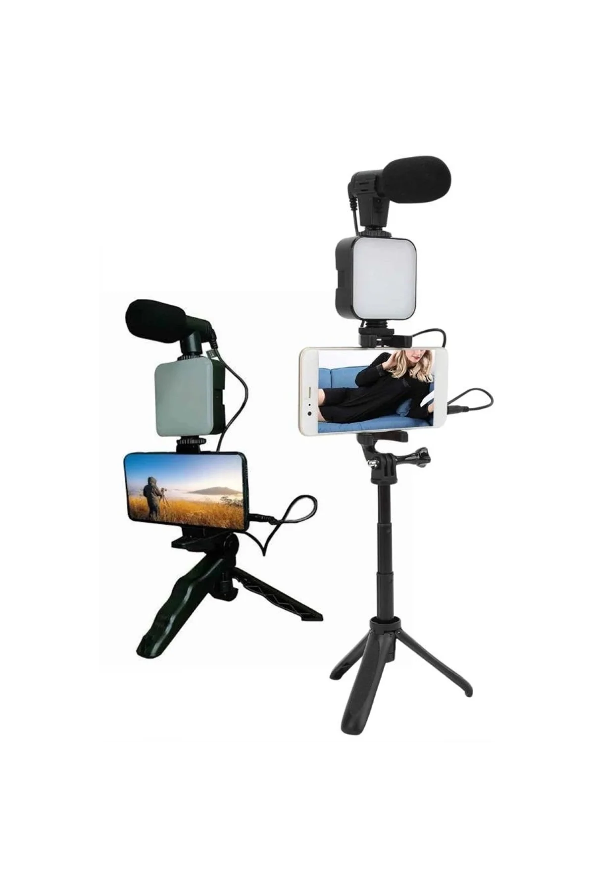 Telefon Tutucu Led Işıklı Kumandalı Mikrofon Telefon Vlog Video Kayıt - Görsel 4