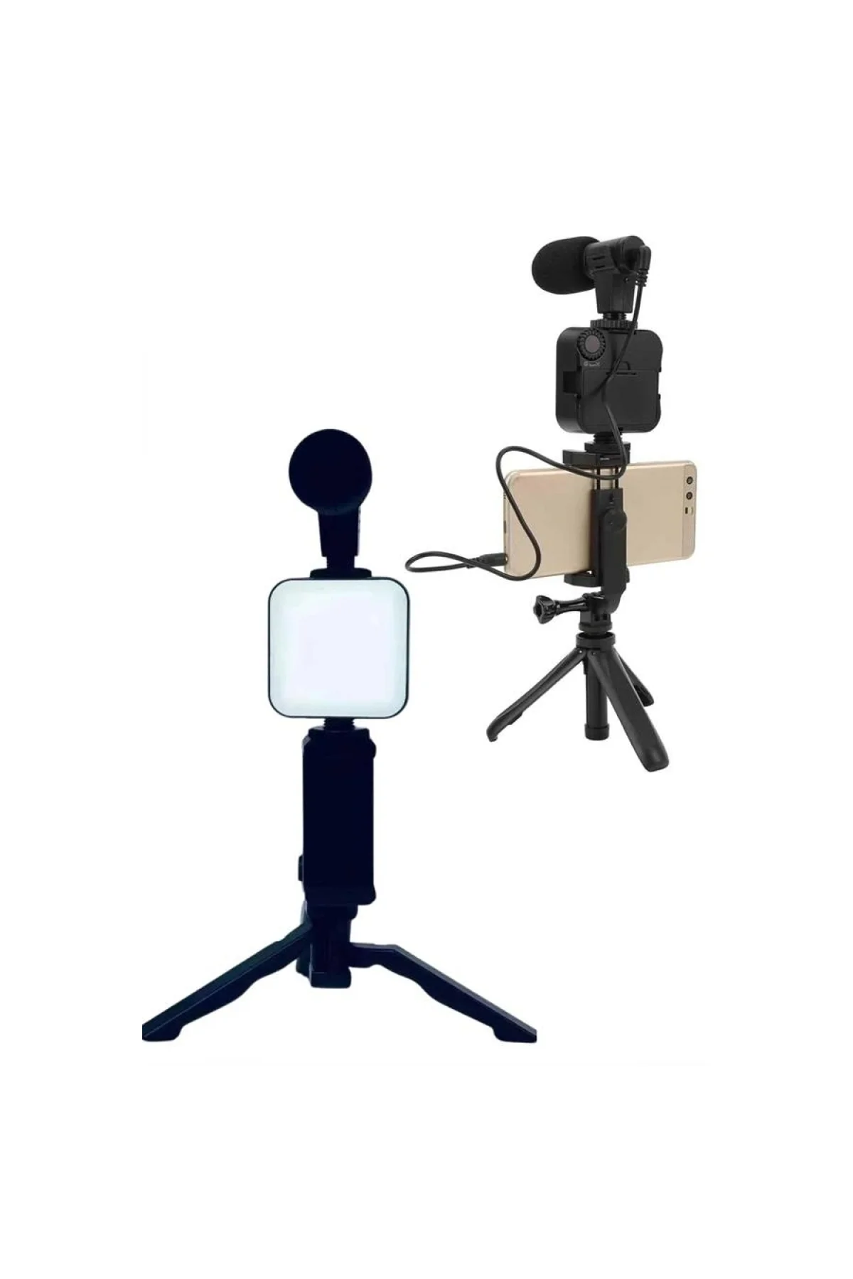 Telefon Tutucu Led Işıklı Kumandalı Mikrofon Telefon Vlog Video Kayıt - Görsel 5