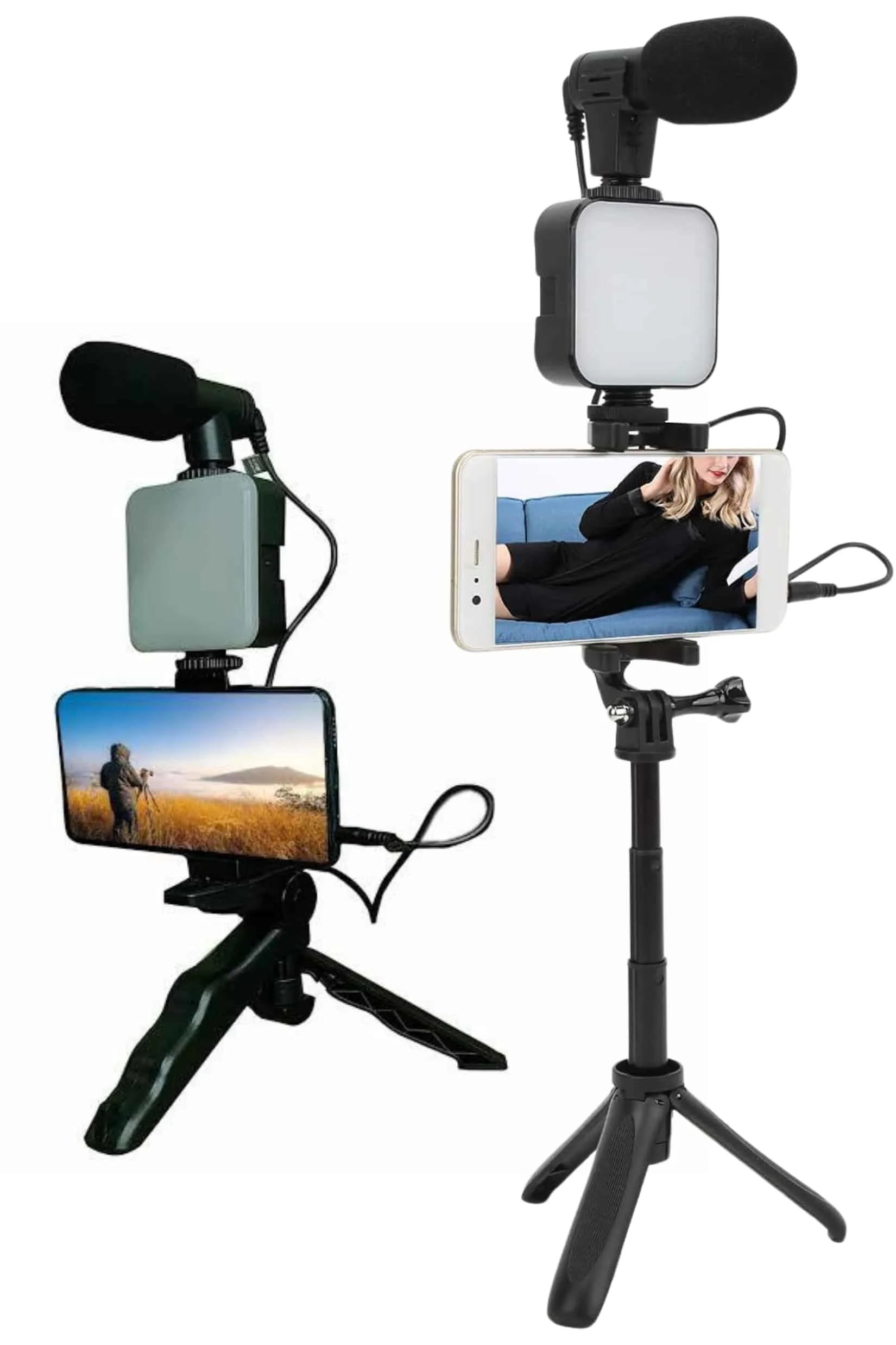 Telefon Tutucu Led Işıklı Kumandalı Mikrofon Telefon Vlog Video Kayıt Yeni Nesil